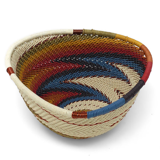 Fair Trade Zulu Handwoven Telephone Wire 4.25" Triangle Basket (Each One Varies), White Desert