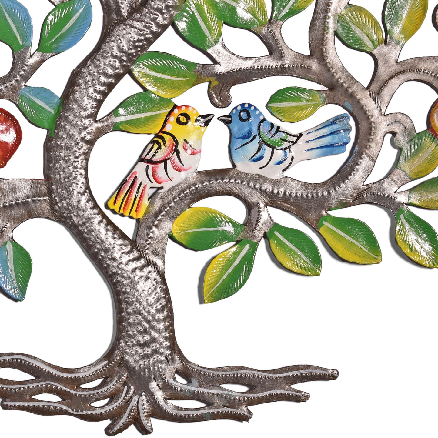 Tree of Life with Colorful Birds and Fruit 14" Steel Drum Wall Art, Fair Trade, Handmade in Haiti