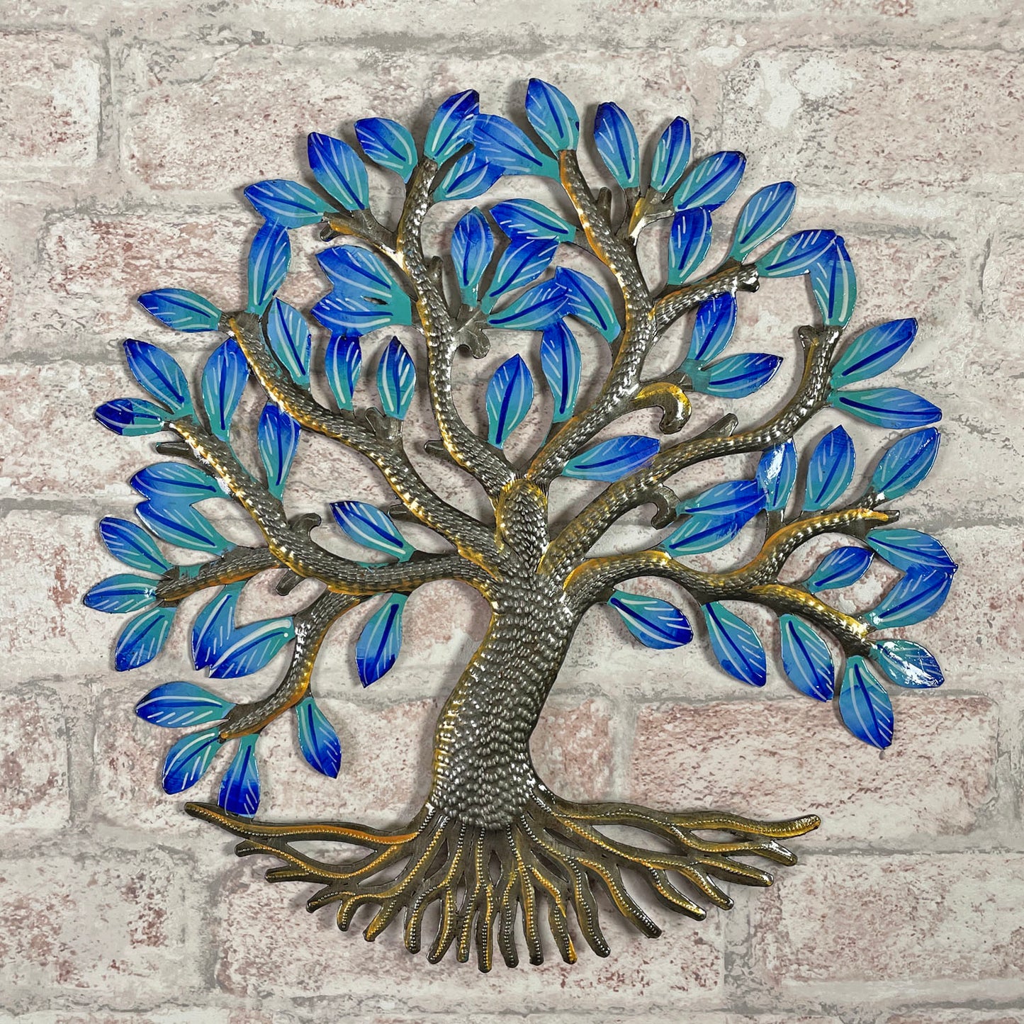 Tree of Life in Electric Blue 12" Steel Drum Wall Art, Fair Trade, Handmade in Haiti
