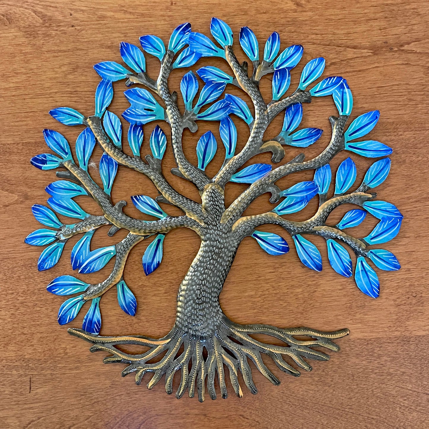 Tree of Life in Electric Blue 12" Steel Drum Wall Art, Fair Trade, Handmade in Haiti