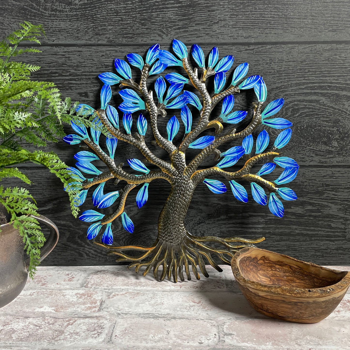 Tree of Life in Electric Blue 12" Steel Drum Wall Art, Fair Trade, Handmade in Haiti