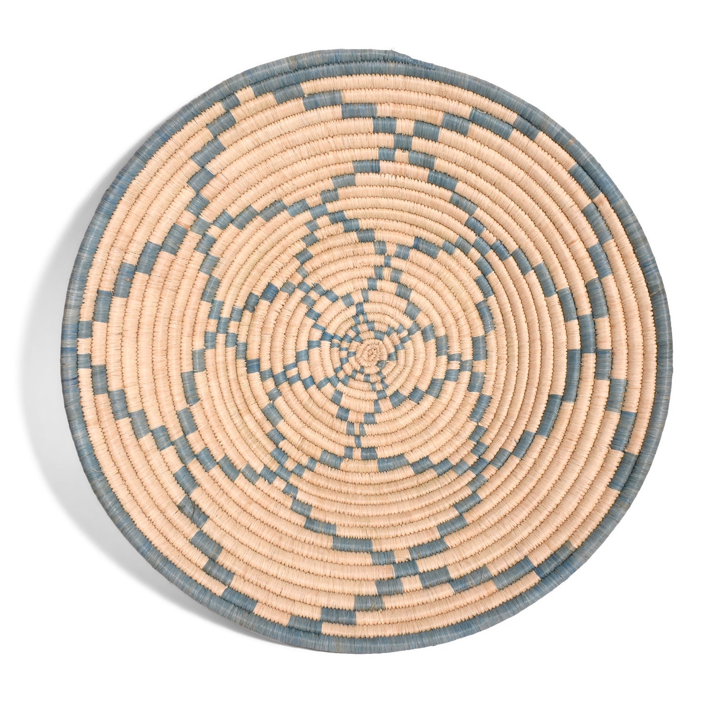 Rwenzori Alpine Blossom 15-16-inch Basket, Handwoven in Uganda, Blue/Ivory