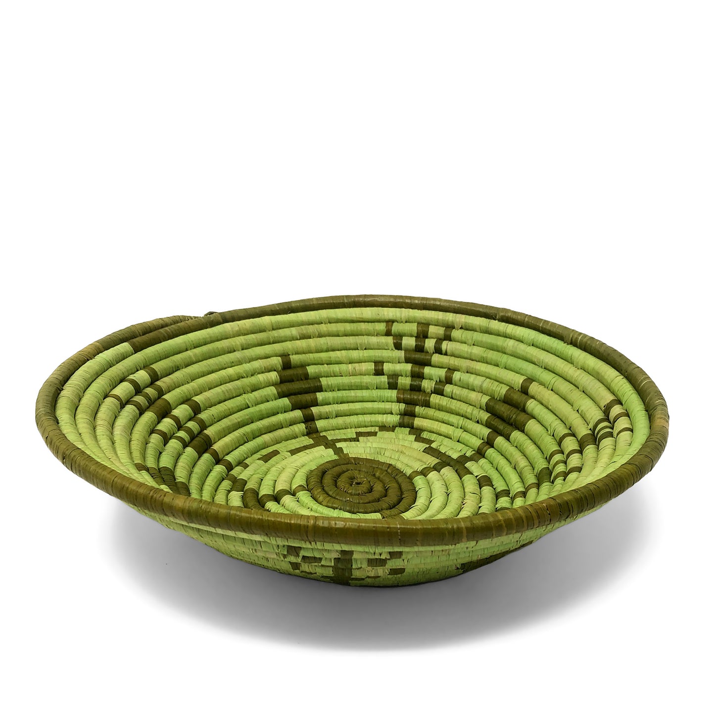 African Fair Trade Handwoven Coiled Raffia Basket, Green Meadow