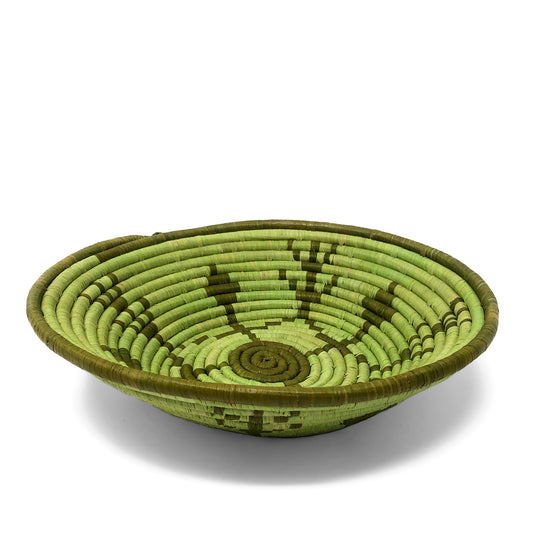 African Fair Trade Handwoven Coiled Raffia Basket, Green Meadow
