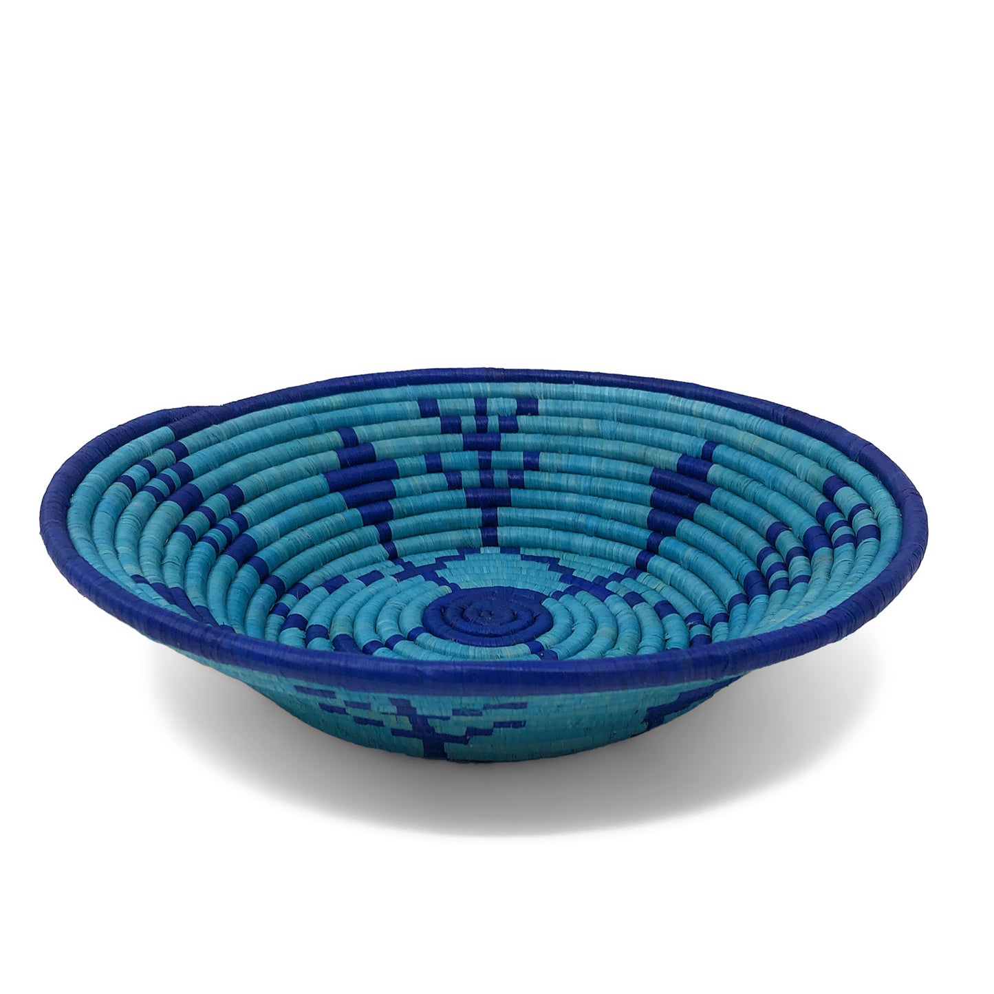 African Fair Trade Handwoven Coiled Raffia Basket, Blue Meadow
