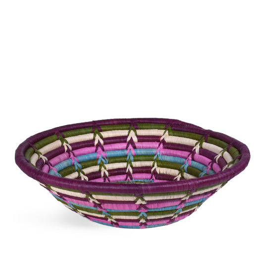 Ugandan Fair Trade Flower Garden Handwoven Basket, Purple/Multi, Small