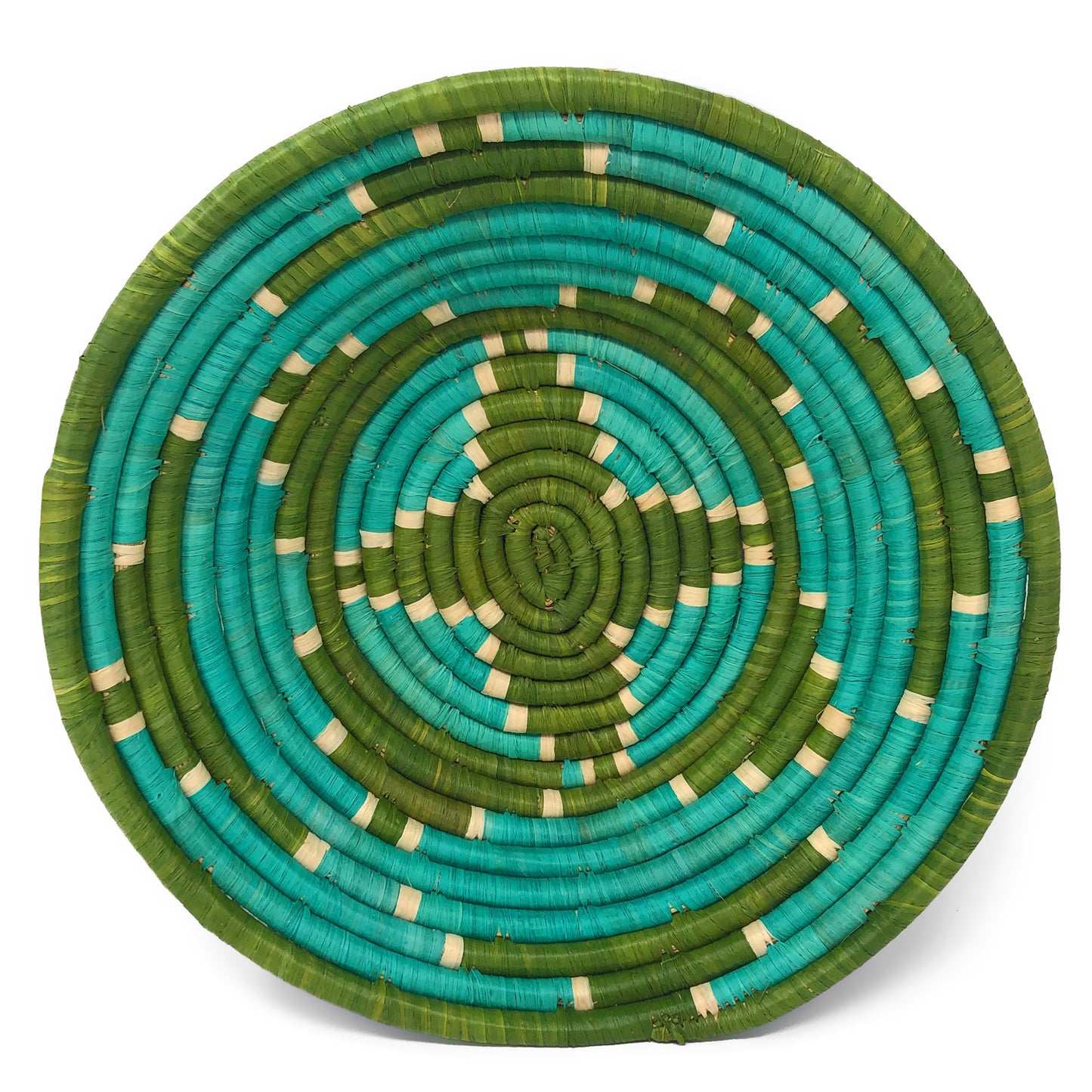 African Fair Trade Handwoven Raffia Basket, Green and Teal, Large