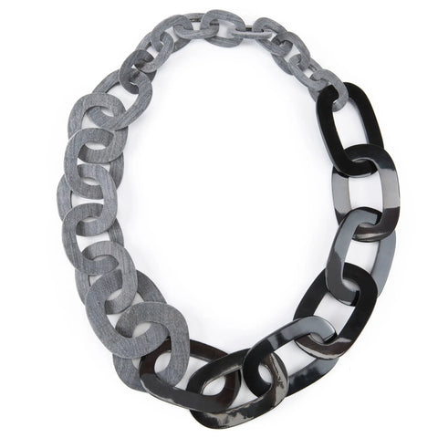 VIVO Buffalo Horn Chain Link Necklace, Matte Gray/Polished Black