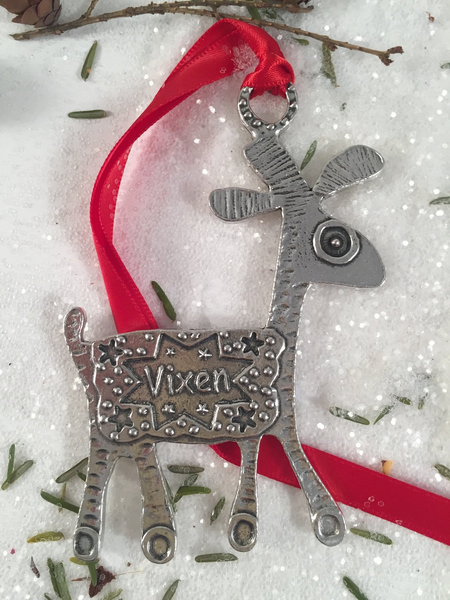 Crosby and Taylor Reindeer Handmade Pewter Ornament