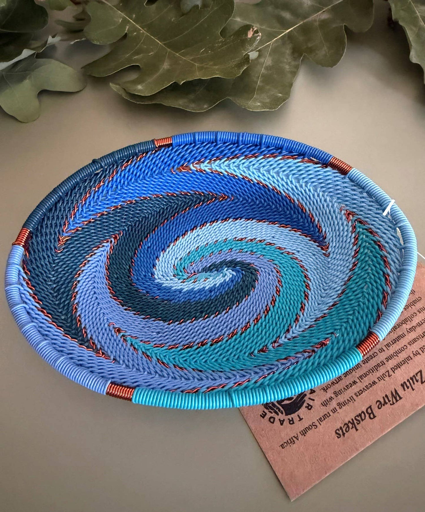 Fair Trade Zulu Telephone Wire 5.5" Small Oval Bowl Basket, Sapphire