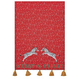Merry & Bright Zebras Red Cotton Kitchen Towel with Tassels, Screen Printed by Hand