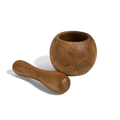 Teak Wood Round Mortar and Pestle