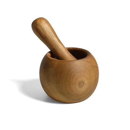 Teak Wood Round Mortar and Pestle