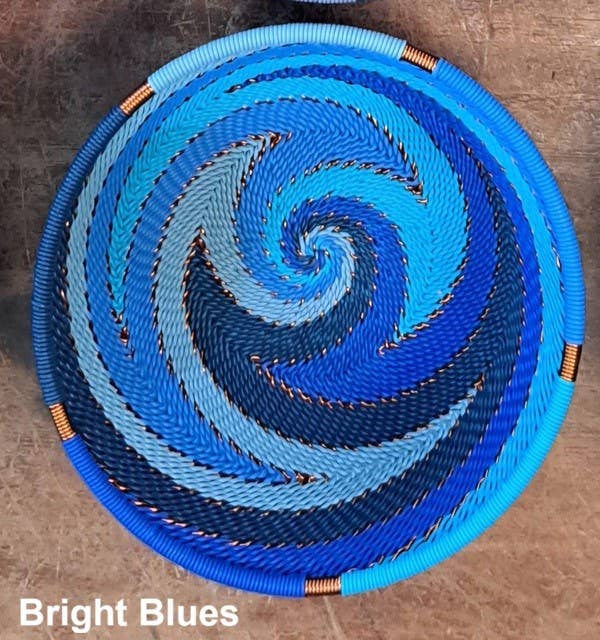 Fair Trade Zulu Telephone Wire 8" Shallow Platter Basket, Sapphire