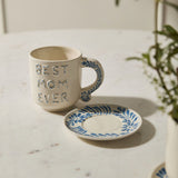 Best Mom Ever Hand-Painted Ceramic Mug with Saucer, Blue/White