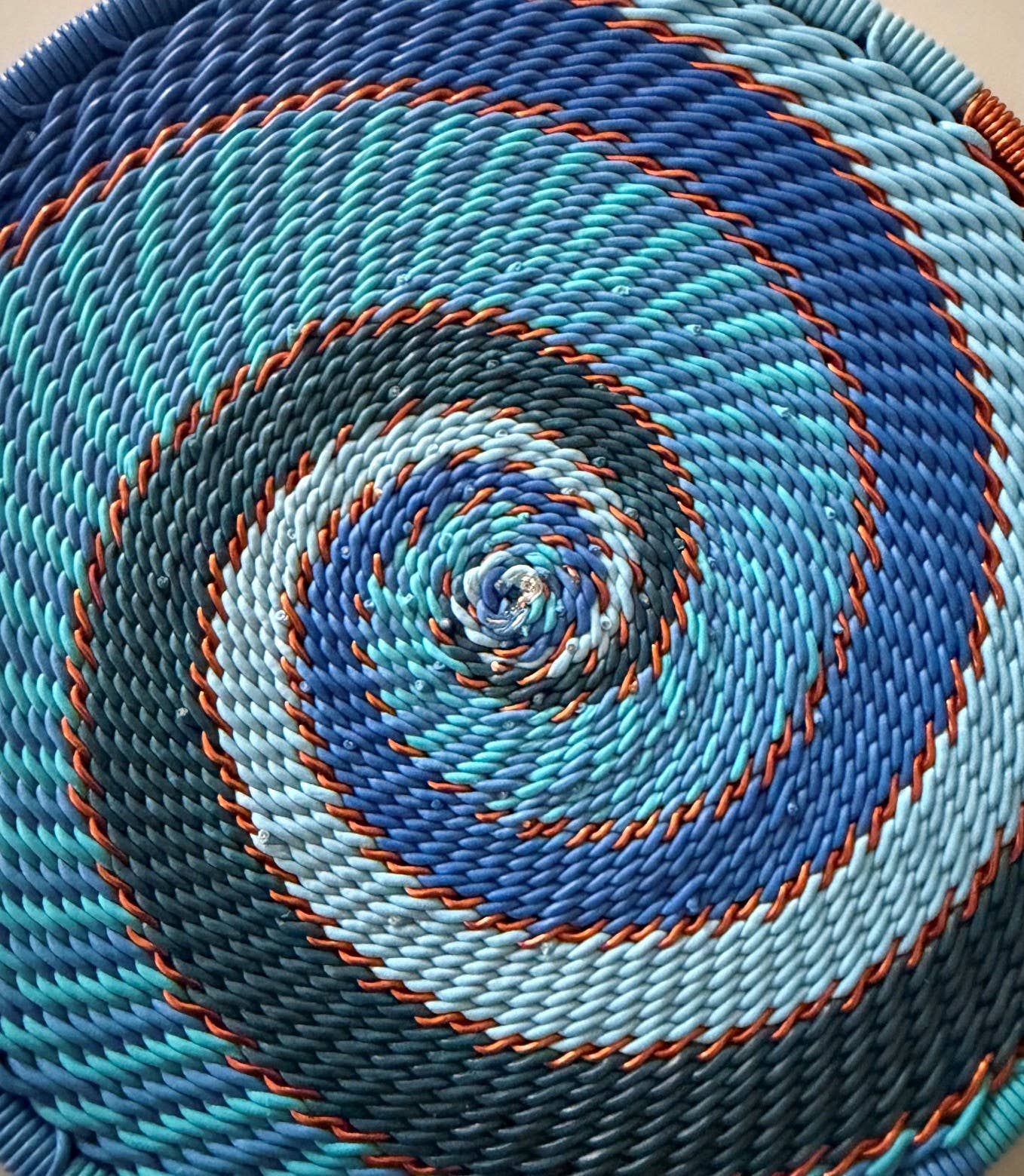 Fair Trade Zulu Telephone Wire 8" Shallow Platter Basket, Sapphire