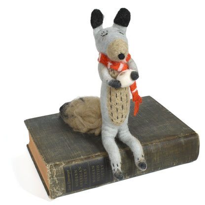 Gray Fox Shelf Sitter Felted Wool Figurine, Handmade in Nepal