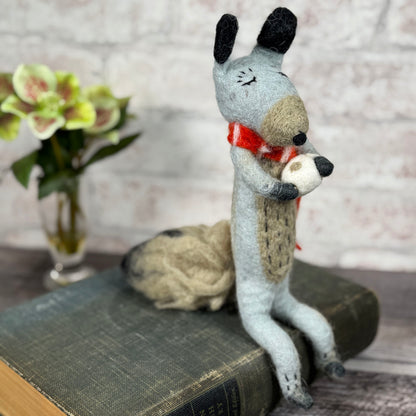 Gray Fox Shelf Sitter Felted Wool Figurine, Handmade in Nepal