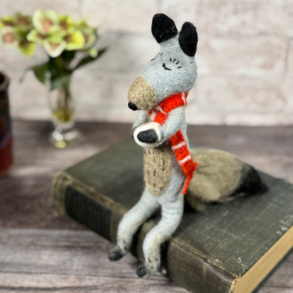 Gray Fox Shelf Sitter Felted Wool Figurine, Handmade in Nepal