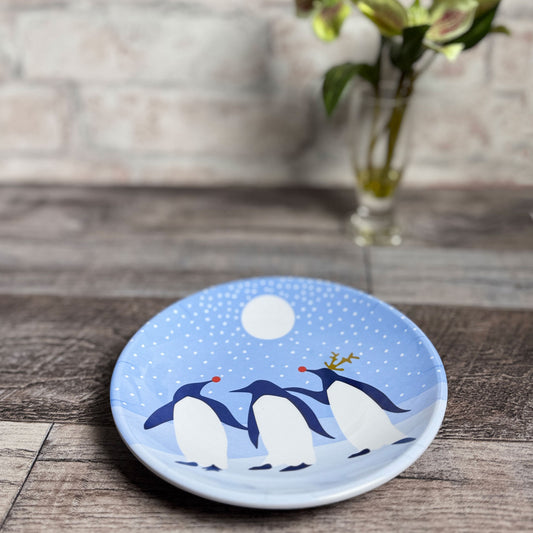 Arctic Antics Penguins by Kate Nelligan 6" Melamine Appetizer, Dessert, Snack Plate, Blue/Multi, Set of 6