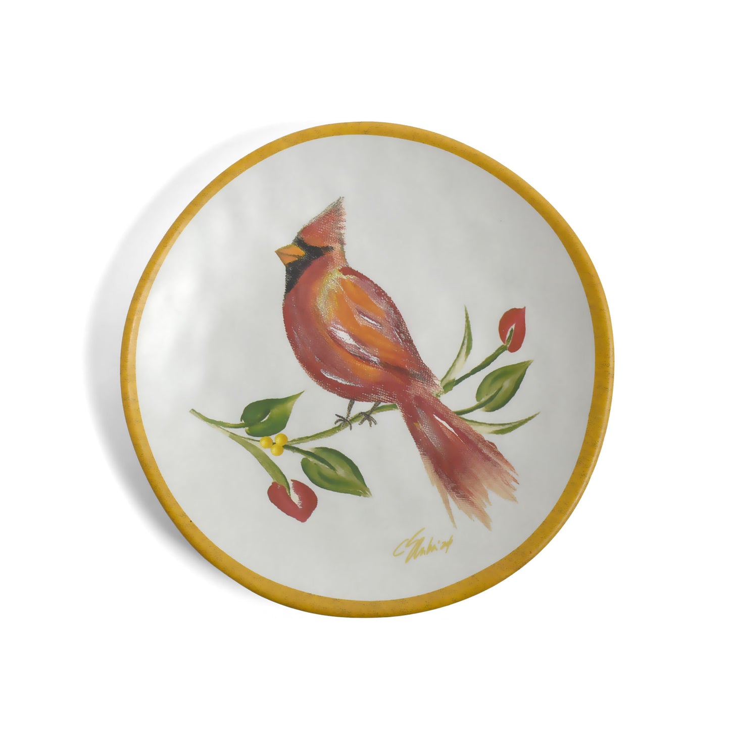 Cardinal Wreath by Carole Shiber 6.5" Melamine Appetizer, Bread, Dessert Plate, Set of 6