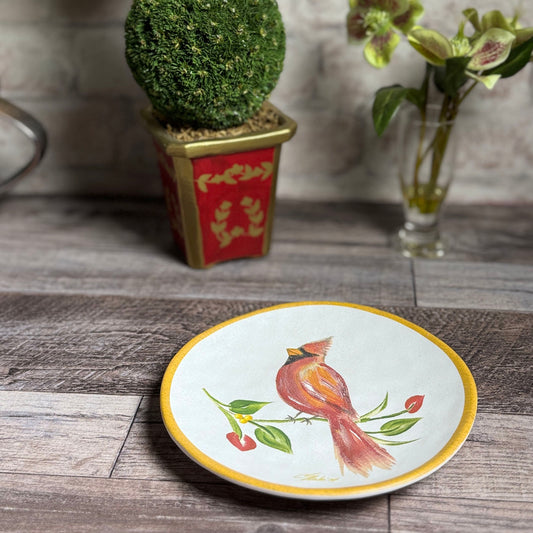 Cardinal Wreath by Carole Shiber 6.5" Melamine Appetizer, Bread, Dessert Plate, Set of 6