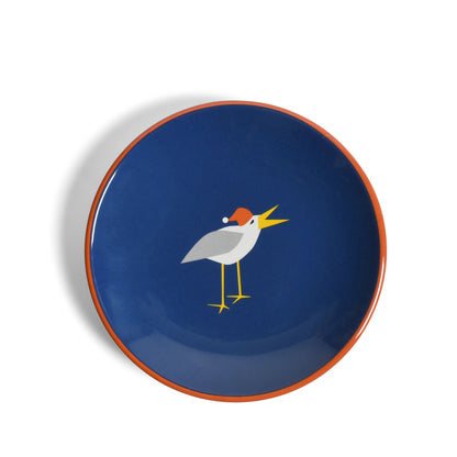 Caroling Seagulls by Kate Nelligan 6" Melamine Appetizer, Dessert, Snack Plate, Blue/Multi, Set of 6