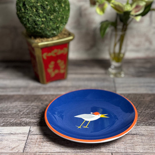 Caroling Seagulls by Kate Nelligan 6" Melamine Appetizer, Dessert, Snack Plate, Blue/Multi, Set of 6