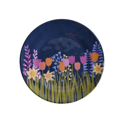 Merritt Designs Midnight Garden by Kate Nelligan 8-1/2" Melamine Salad Plate, Blue/Multi, Set of 6