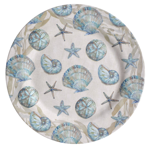 Merritt Designs Crescent Beach Shells 11-1/2" Melamine Dinner Plate, Multicolor, Set of 6