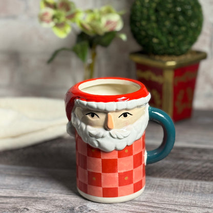 Checkerboard Santa Claus Hand-Painted Ceramic Mug
