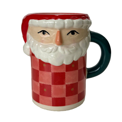 Checkerboard Santa Claus Hand-Painted Ceramic Mug