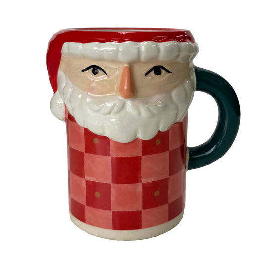 Checkerboard Santa Claus Hand-Painted Ceramic Mug