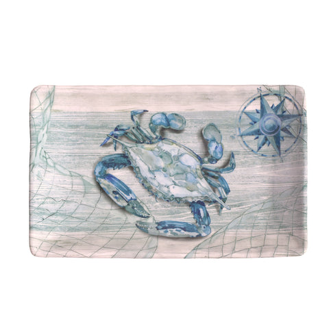 Merritt Designs Northpoint Crab 8-1/2" x 5-1/4" Small Melamine Snack Tray, Blue/Multi
