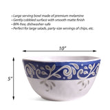 Merritt Designs Portofino Large 10" Melamine Serving Bowl, Blue with Medallion Center