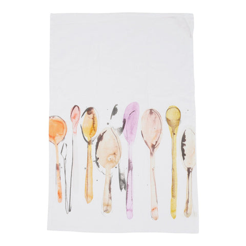 Watercolor Spoons Kitchen Tea Towel, 100% Cotton