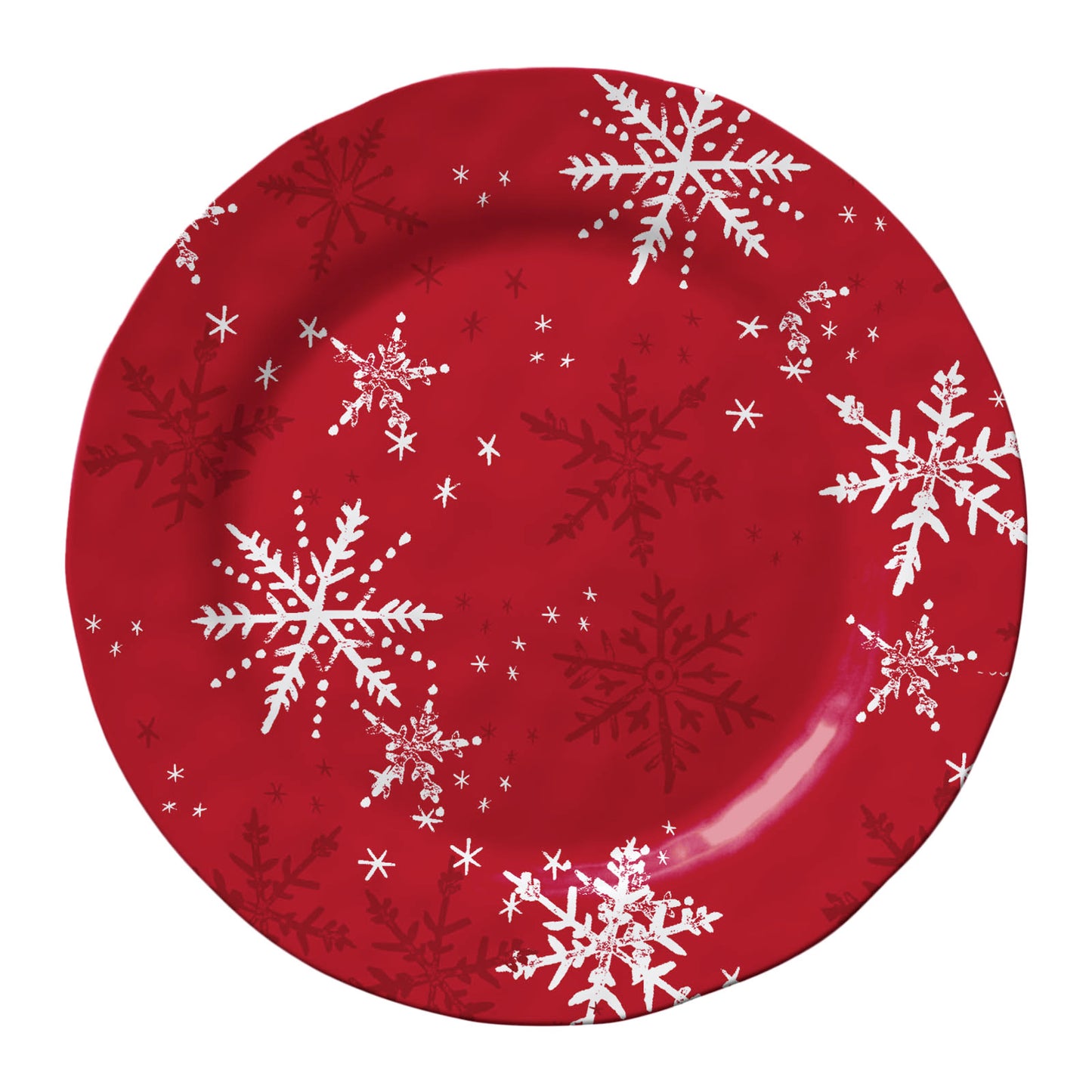 Merritt Holiday Snow by Kate Nelligan 11-1/2" Melamine Dinner Plates, Red/White, Set of 6