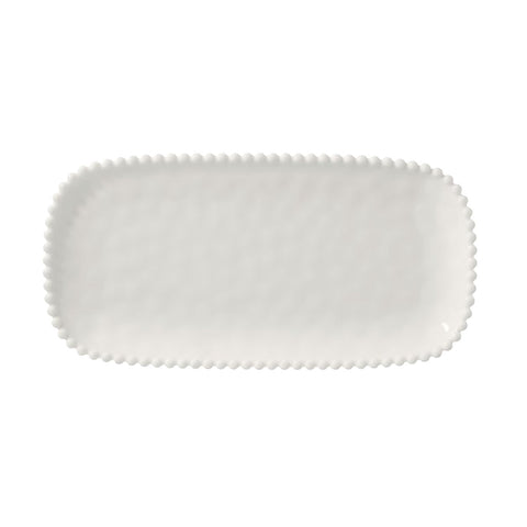 Merritt Beaded Pearl 14-1/2" x 7-1/2" Melamine Appetizer Serving Tray, Cream