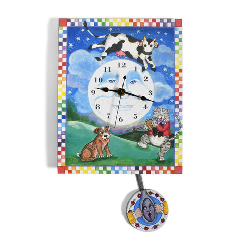 The Cow Jumped Over The Moon American Handmade Pendulum Wall Clock by Laughing Moon, LLC