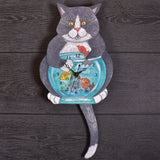 Handmade Cat with Fish Pendulum Wall Clock