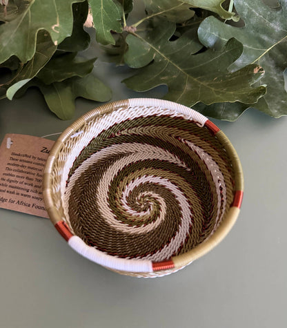 Fair Trade Zulu Telephone Wire 3.5" Bottle Coaster Caddy Basket, Olive