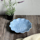 Merritt Vintage Floral 7-1/2" Melamine Salad Plate, Geometric Trellis Pattern with Scalloped Rim, Blue, Set of 6