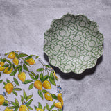 Merritt French Lemons 7-1/2" Melamine Salad Plates, Geometric Trellis Pattern with Scalloped Rim, Set of 6