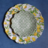 Merritt French Lemons 7-1/2" Melamine Salad Plates, Geometric Trellis Pattern with Scalloped Rim, Set of 6
