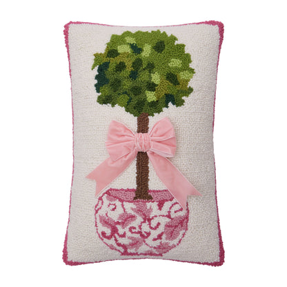 Ball Topiary with Bow Hooked Wool 18" x 12" Throw Pillow with Polyfill Insert
