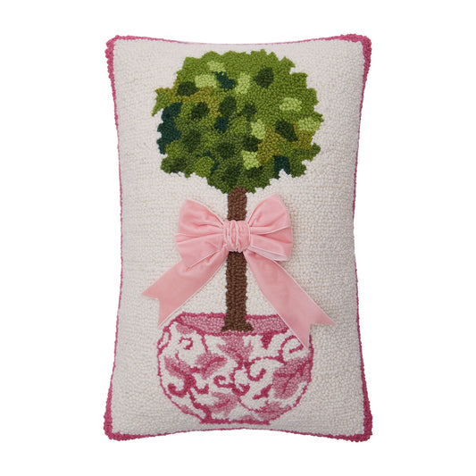 Ball Topiary with Bow Hooked Wool 18" x 12" Throw Pillow with Polyfill Insert