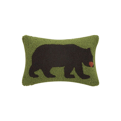 Bear 12" x 8" Small Hooked Wool Throw Pillow