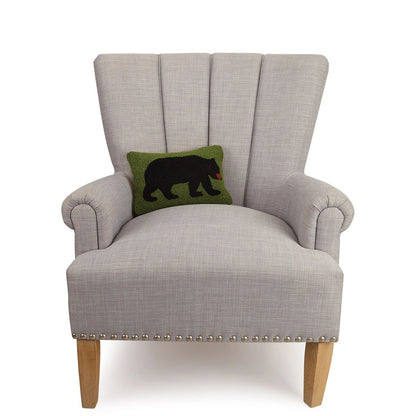 Bear 12" x 8" Small Hooked Wool Throw Pillow