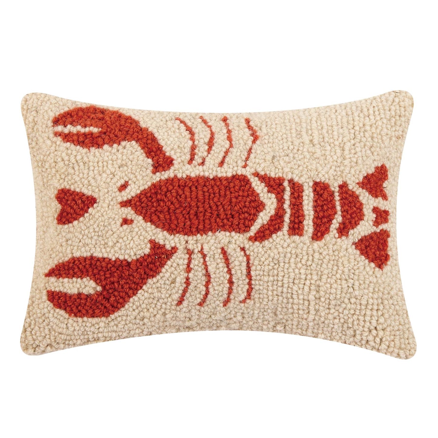Lobster Heart by Kate Nelligan Small Hooked Wool Lumbar Pillow, Red/Ivory