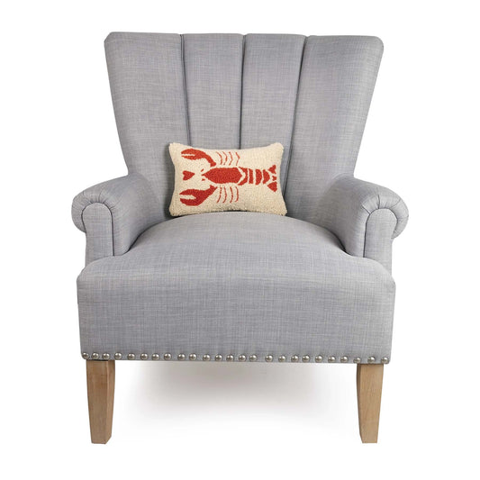 Lobster Heart by Kate Nelligan Small Hooked Wool Lumbar Pillow, Red/Ivory